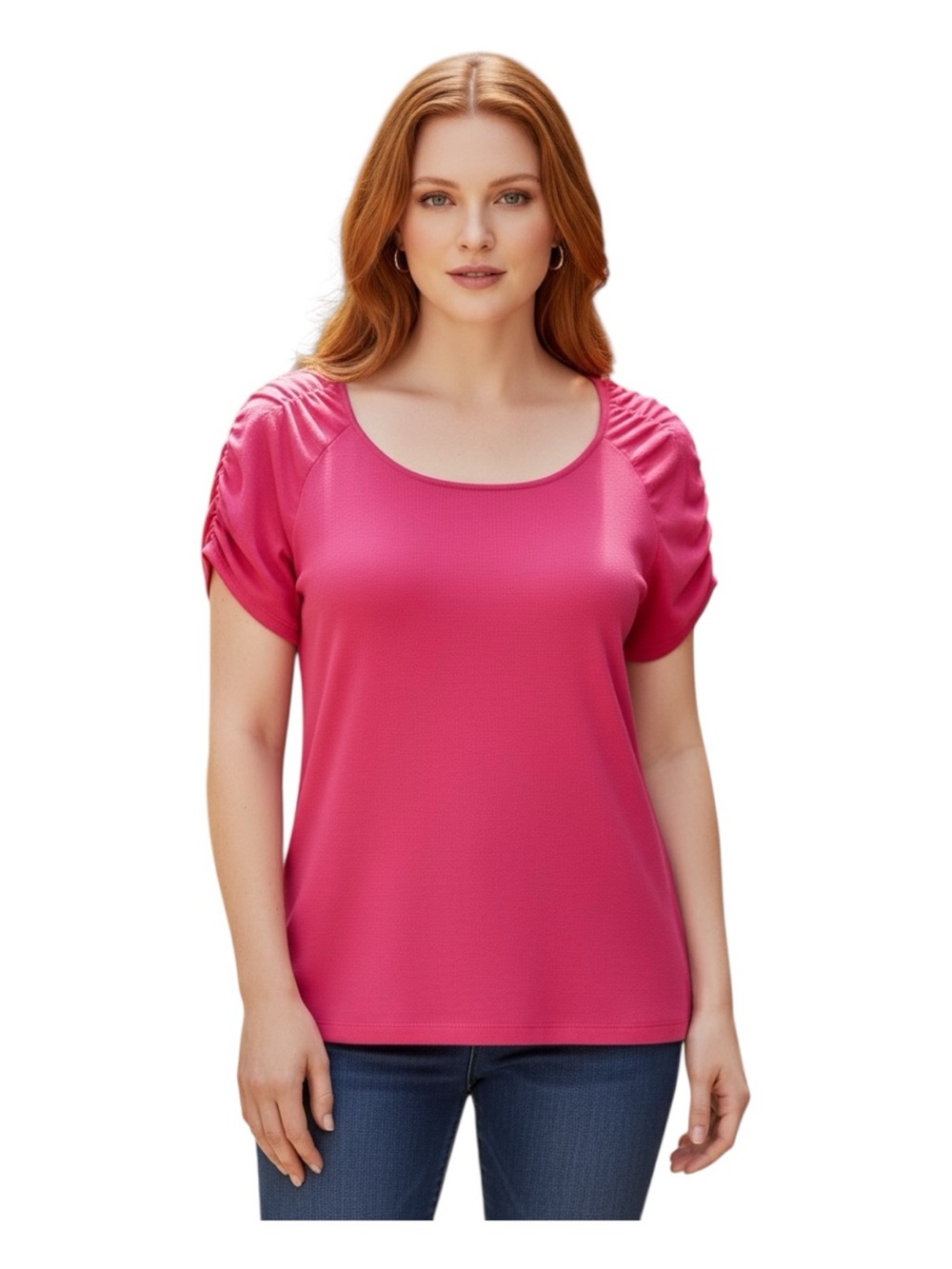 Cato Pink Plus Size 26/28 Ruched Short Sleeve Scoop Neck Tee